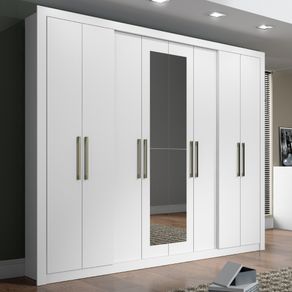 Guarda Roupa Casal com Espelho 8 Portas Héster Carraro Branco