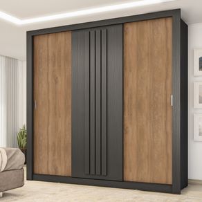 Guarda Roupa Casal 3 Portas Doha Carraro Preto Touch com Freijó