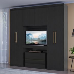 Guarda Roupa Casal 6 Portas c/ Gaveteiro Porto Carraro Preto