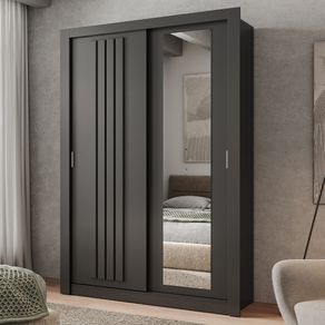 Guarda Roupa Solteiro 2 Portas Darvi Lux 2 Gavetas Carraro Ripado Preto Touch