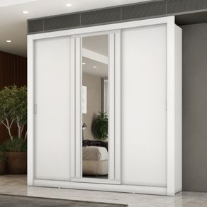 Guarda Roupa Casal 3 Portas Doha Lux 2 Gavetas Carraro Ripado Branco