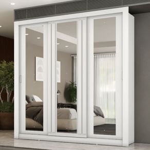 Guarda Roupa Casal 3 Portas Doha Prime 2 Gavetas Carraro Ripado Branco
