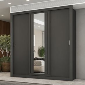 Guarda Roupa Casal 3 Portas Doha Lux 2 Gavetas Carraro Ripado Preto Touch