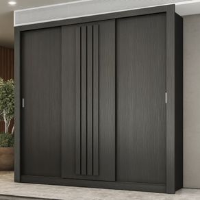 Guarda Roupa Casal 3 Portas Doha 2 Gavetas Carraro Ripado Preto Touch