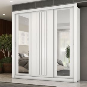 Guarda Roupa Casal 3 Portas Doha c/ Espelhos Laterais Carraro Branco
