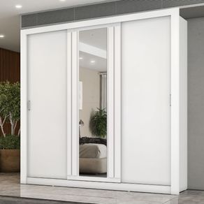 Guarda Roupa Casal 3 Portas Doha Lux Carraro Branco Ripado